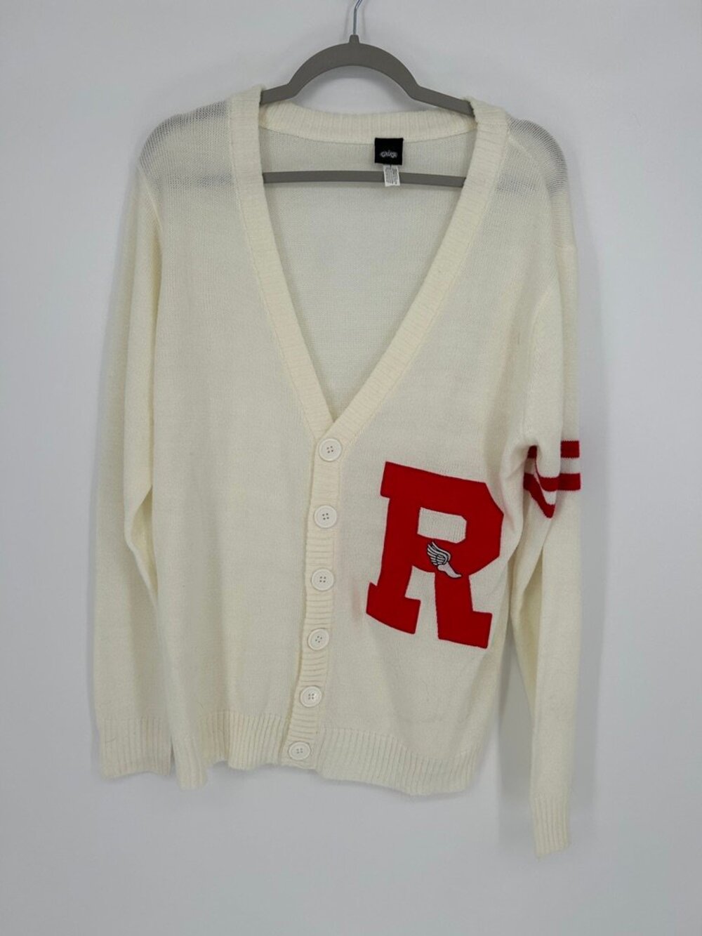 Grease Varsity Letterman Cardigan Ivory Red R Patch Button Front Preppy One Size